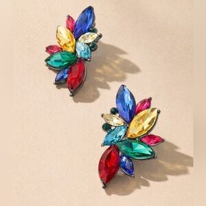 Multicolor Crystal Leaf Earrings Cluster Studs – Bold Party Jewelry
